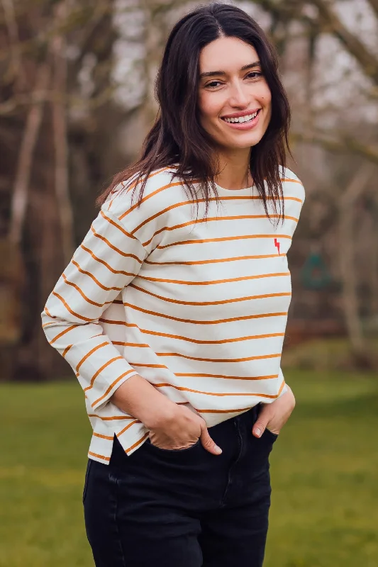 Year-End Sale Billie Breton Top - Off White/Tan, Lightning Strike