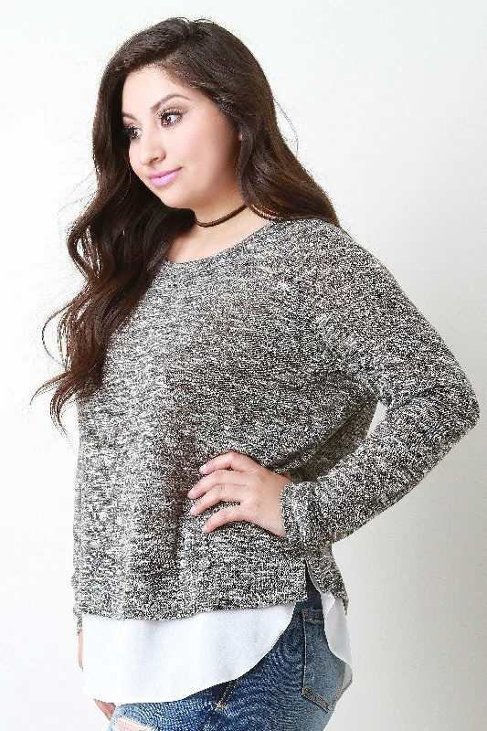 Price Reduction Marled Knit Contrast Hem Sweater
