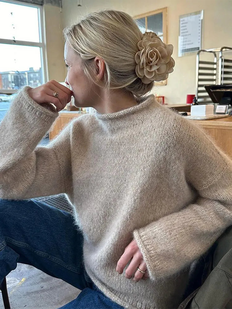 Weekend Bargains to Snag Elegant Solid Round Neck Basic Knitted Pullover Fashion Long Sleeves Sweater