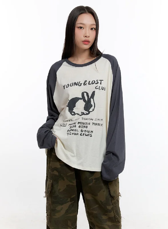 Weekend-Only Price Drops Loose Fit Cotton Raglan Long Sleeve Top  CN420