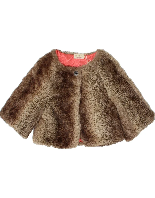 Limited Supply VINTAGE Womens Faux Fur Jacket UK 12 Medium Brown Animal Print Acrylic