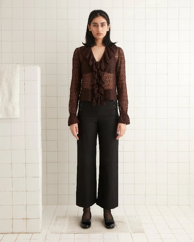 Limited Availability Lace Flounce Blouse - Brown/Black