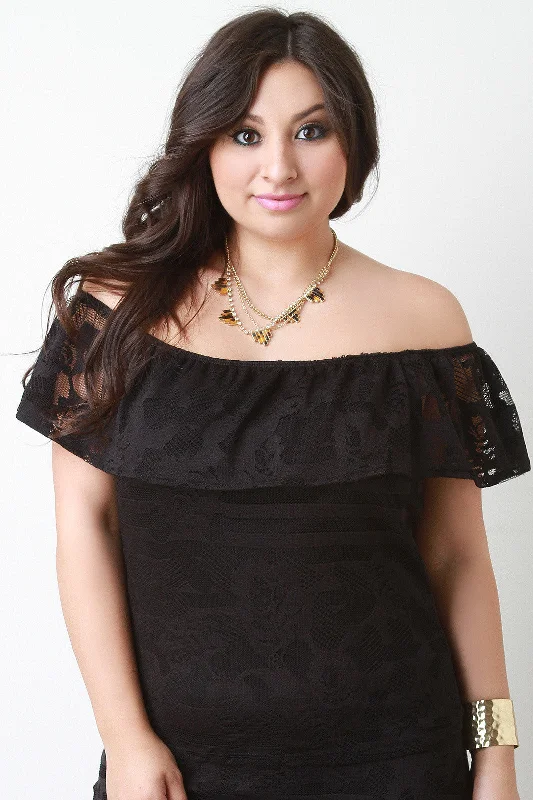 Price Slash Lace Off The Shoulder Ruffle Top
