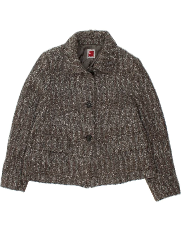 Big Discounts VINTAGE Womens Overcoat IT 46 Large Grey Striped Virgin Wool