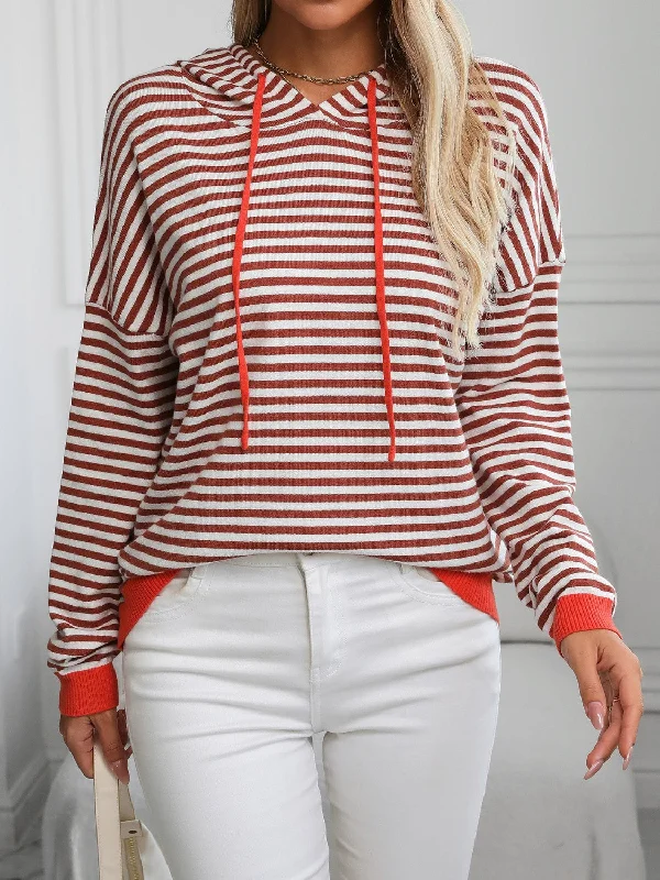Exclusive Access Striped Long Sleeve Hooded Knit Top