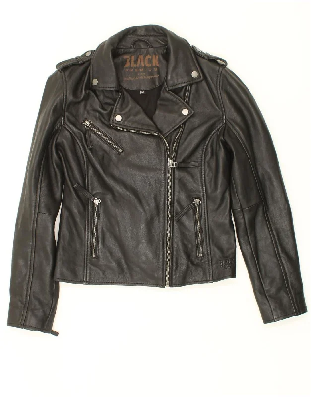 Special Price VINTAGE Womens Crop Leather Biker Jacket EU 38 Medium Black