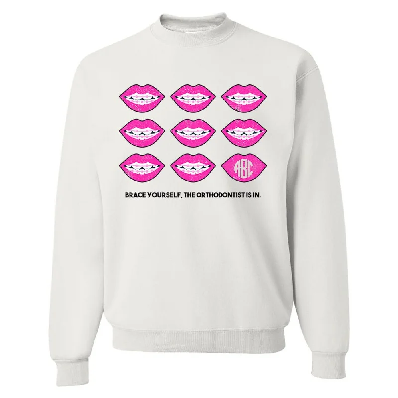 Price Reduction Monogrammed 'Brace Yourself, The Orthodontist Is In' Crewneck Sweatshirt