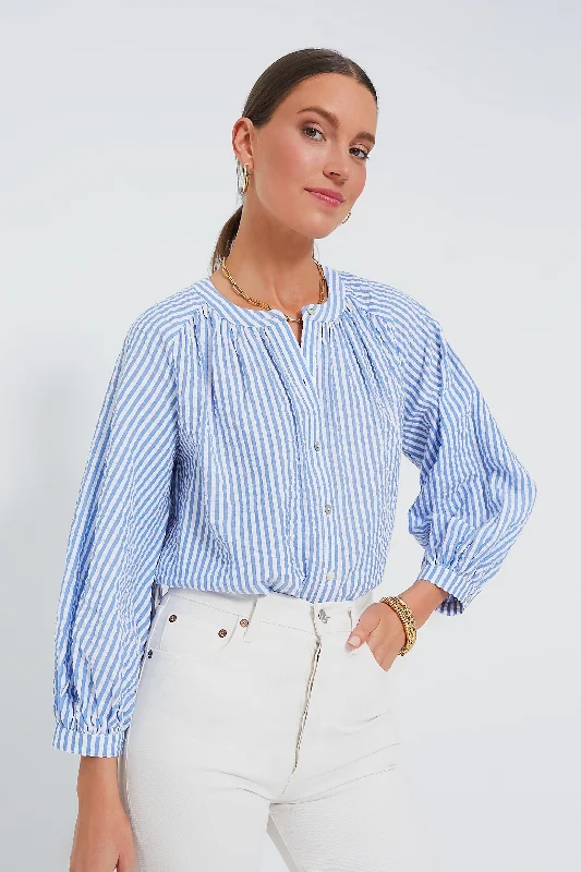 Weekend Deals That Excite Blue and White Stripe Seersucker Tallie Top