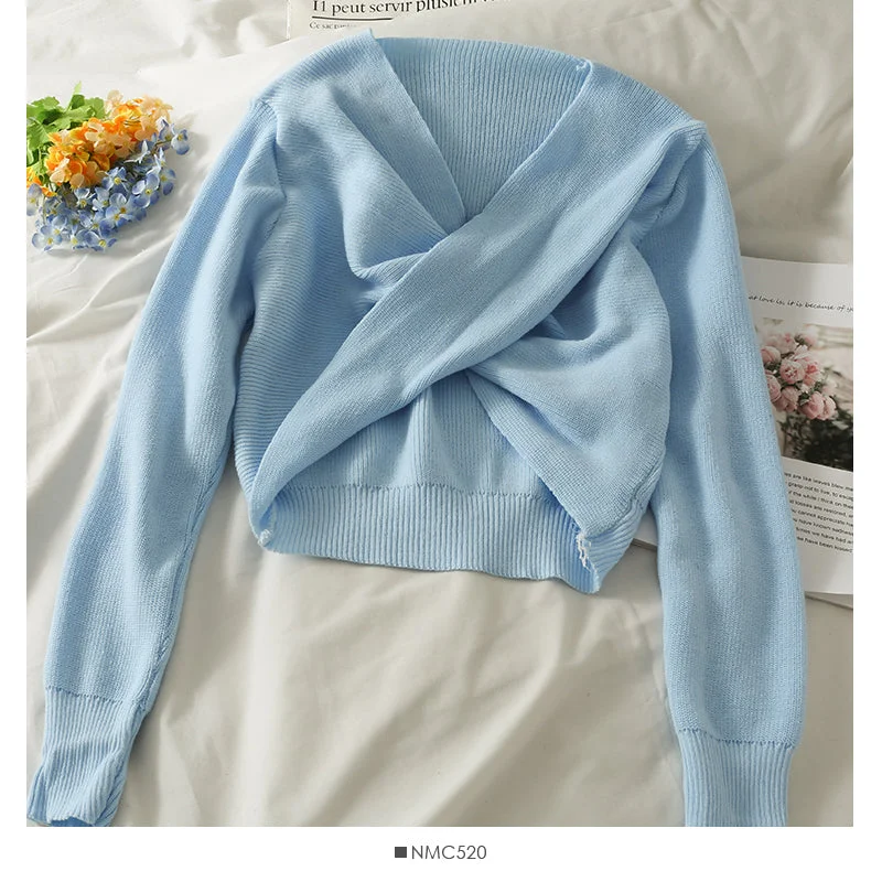 Take Advantage French minority short navel exposed thin long sleeve sweater  1772