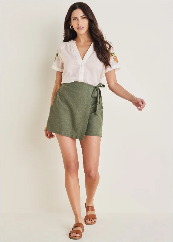 Mega Sale Wrap Linen Skort - Olive