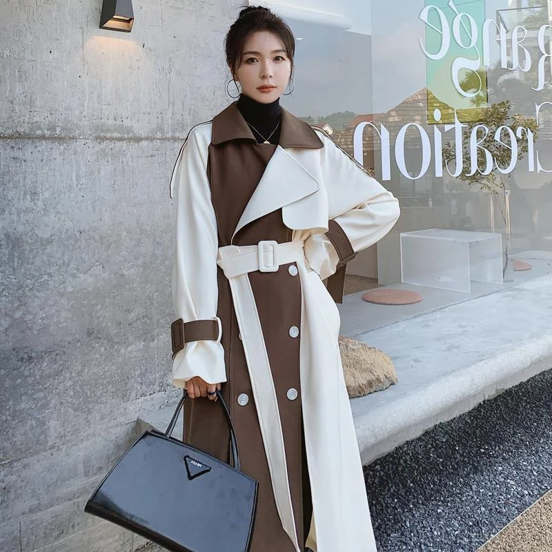 Price Rollback Women's Temperament Lapel Stitching Contrast Windbreaker