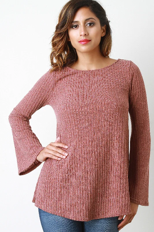 Exclusive Preview Rib Knit Bell Sleeves Top
