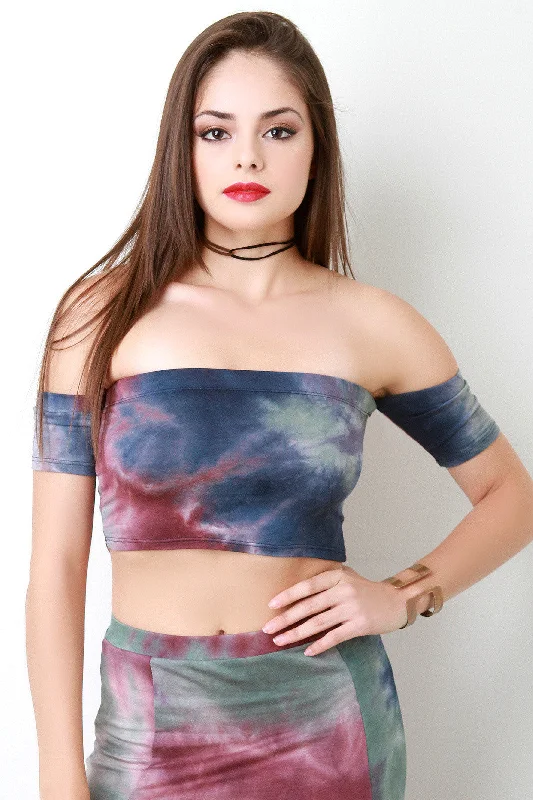 Lowest Prices Tie Dye Cloud Banded Sleeves Crop Top