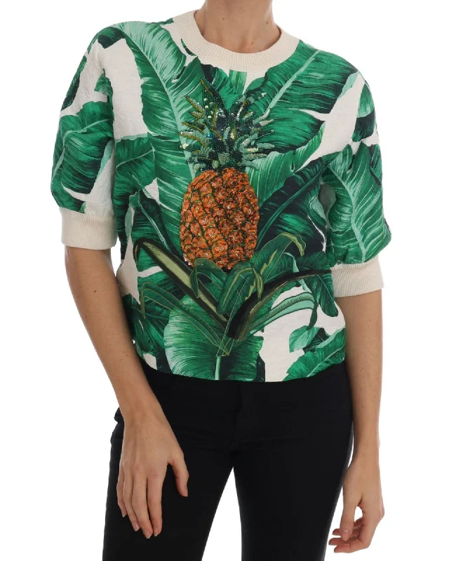 Final Clearance DOLCE & GABBANA Enchanted Sicily Short Sleeve Sweater with Sequined Pineapple Embroidery 38 IT Women