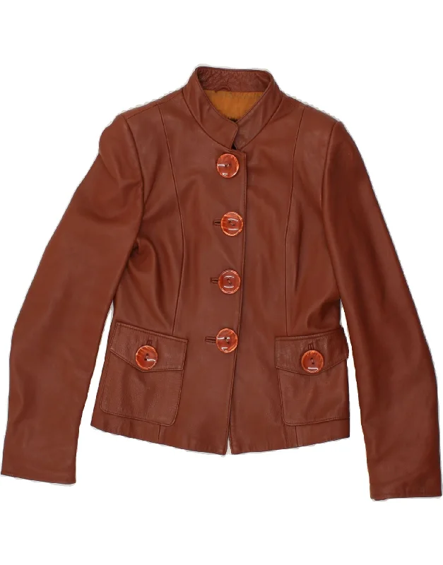 Stock Clearance VINTAGE Womens Crop Leather Jacket UK 12 Medium Brown