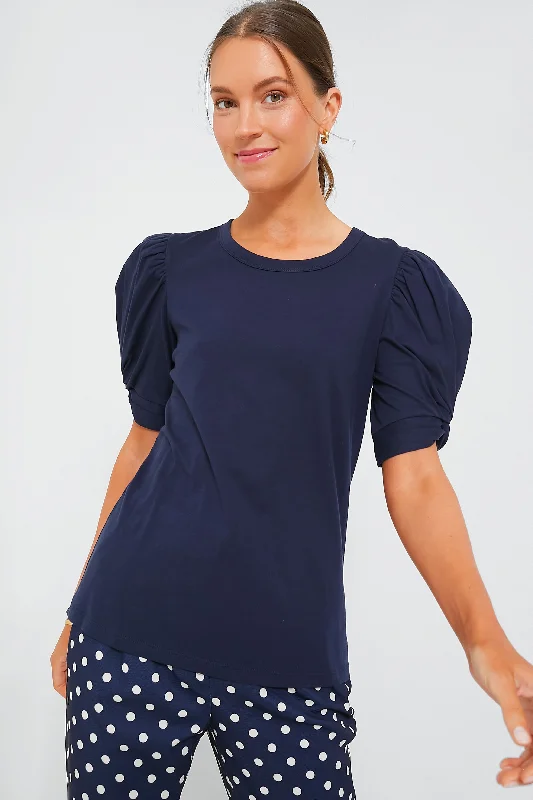 Take Advantage Navy Vesty Puff Sleeve Crewneck