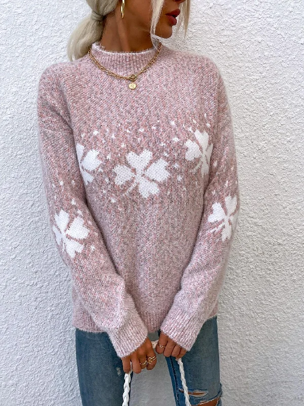 Deep Discounts Four Leaf Clover Mock Neck Sweater