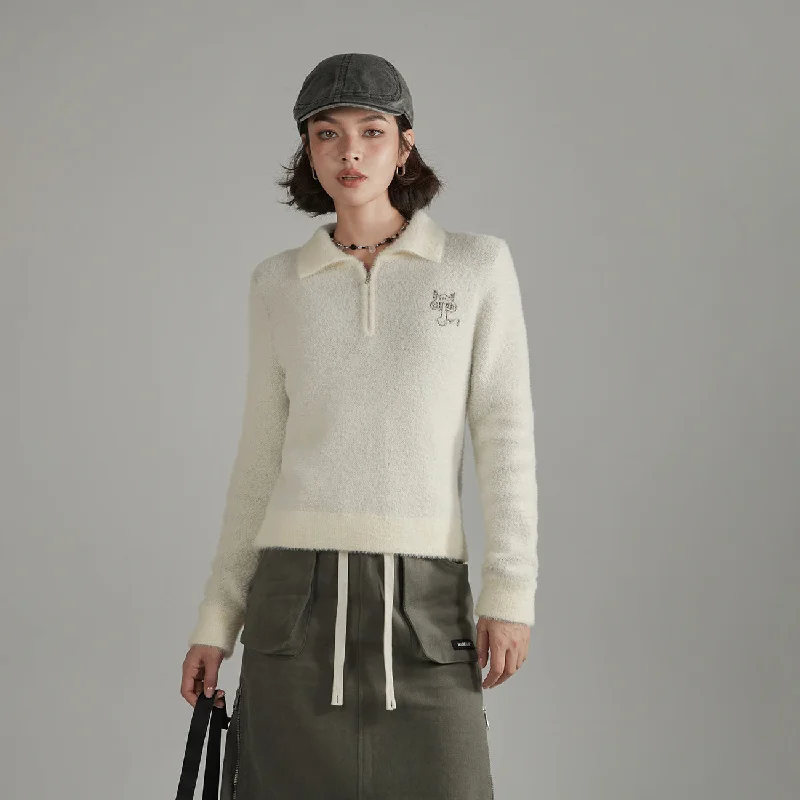 Daily Special Mushroom Half Zip-Up Knit Sweater