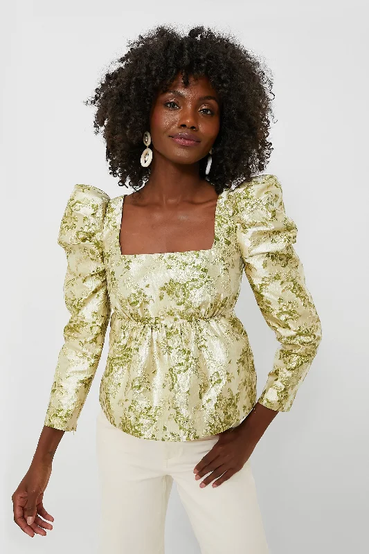 Online Specials Green Jacquard Bridgerton Blouse
