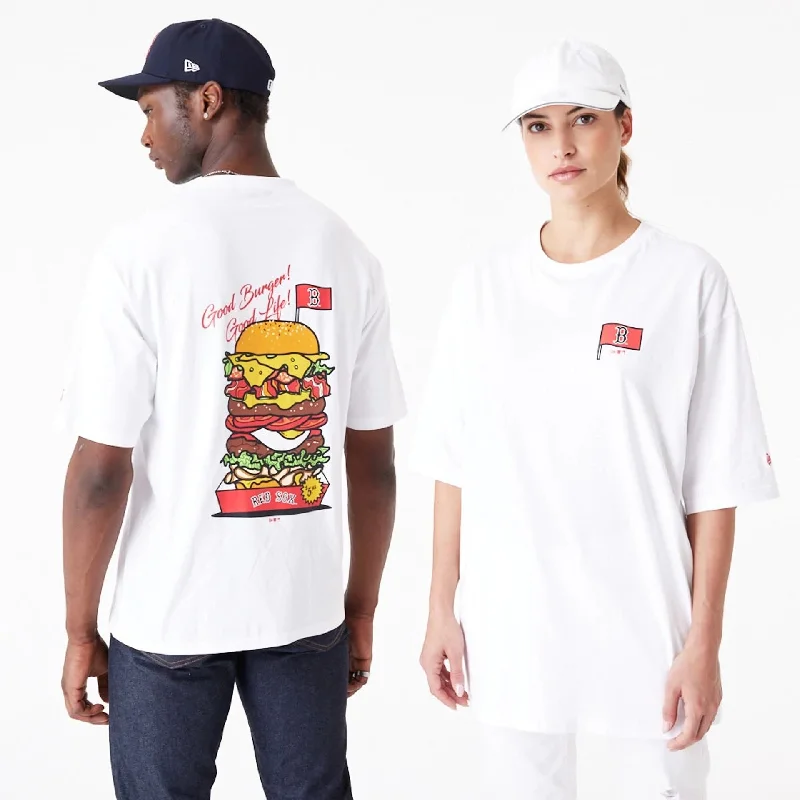 Can't Miss Boston Red Sox MLB Burger Graphic White Oversized T-Shirt