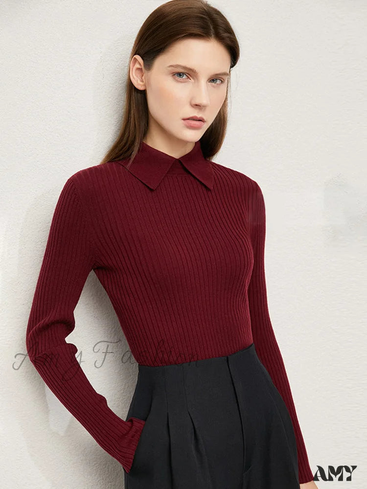 Shop and Save Women's Fashion Polo Collar Wool Pullover Long Sleeve Knitted Office Lady Sweater