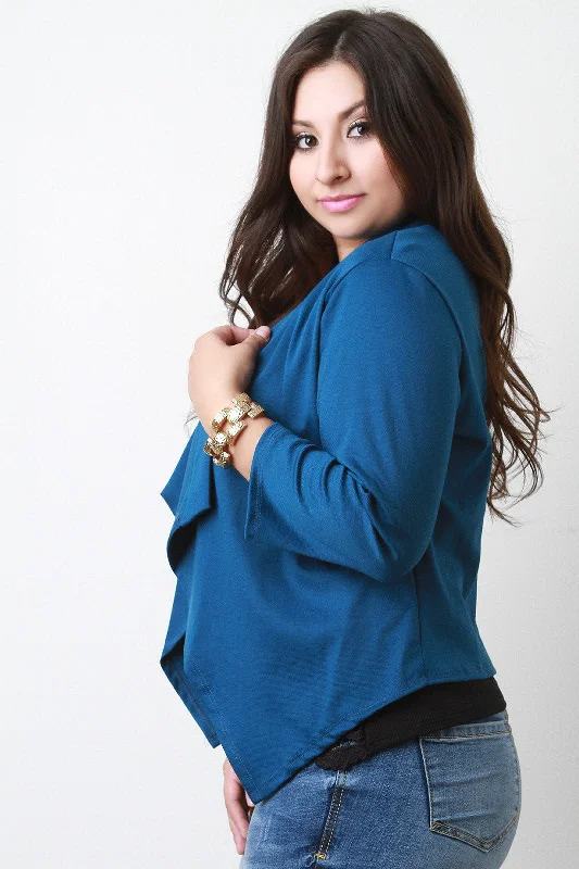 Online Only Knit Asymmetrical Hem Crop Blazer