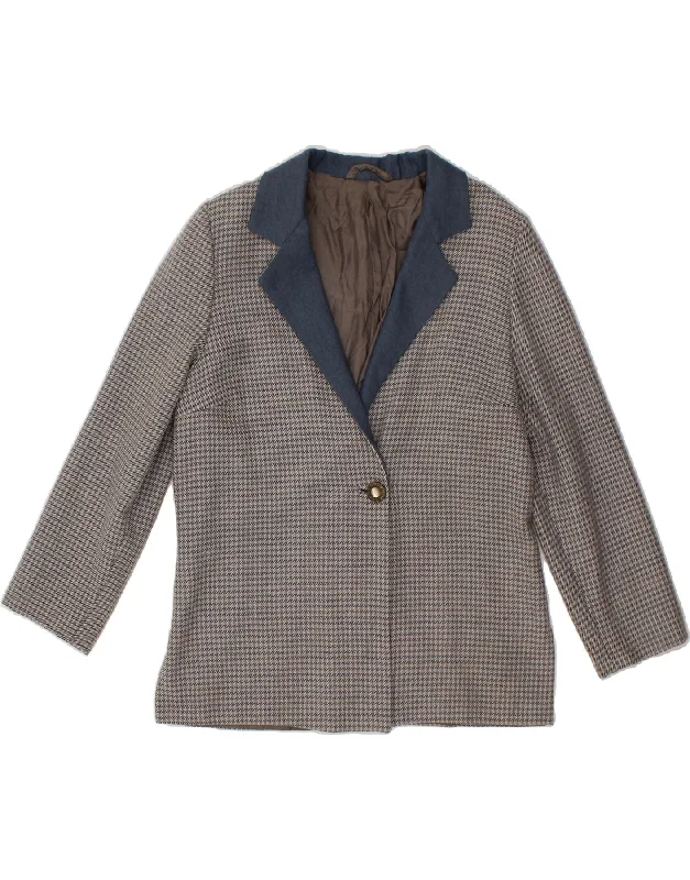Weekend Bargains to Savor VINTAGE Womens 1 Button Blazer Jacket UK 14 Medium Grey Houndstooth