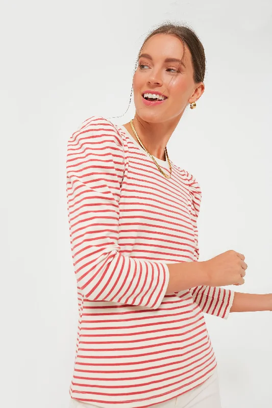 Quick Sale Red Striped Vesty Long Sleeve Crewneck