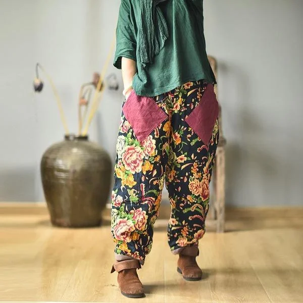 Flash Sale Elastic Waist Harem Pants Ladies Vintage Padded Pants Trousers