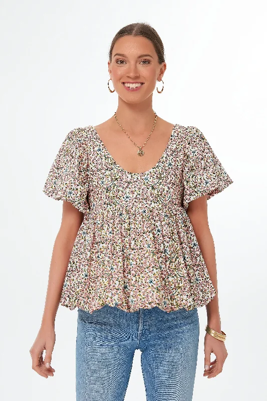 Value Deals Floral Puff Sleeve Smocked Scoop Neck Virginia Blouse
