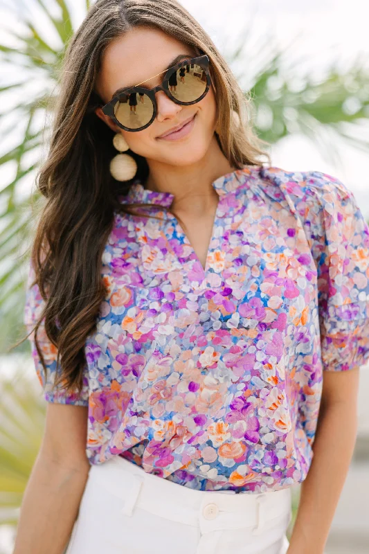 Price Buster Know It All Lavender Purple Ditsy Floral Blouse
