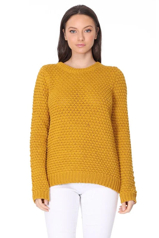 Weekend Specials to Cherish Pop Corn Stitch Long Sleeve Casual Sweater Top