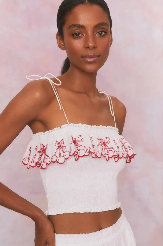 Huge Savings Carletta Cherry Embroidered Smocked Top