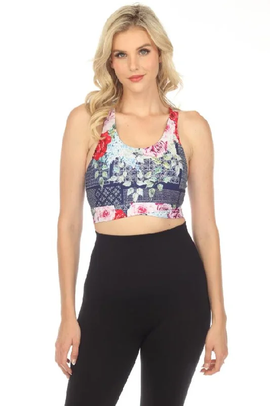 Mega Sale Johnny Was Bee Active Rose Patch Cross Hem Sports Bra Boho Chic A7923