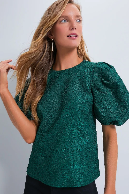Today's Special Green Jacquard Noelle Blouse