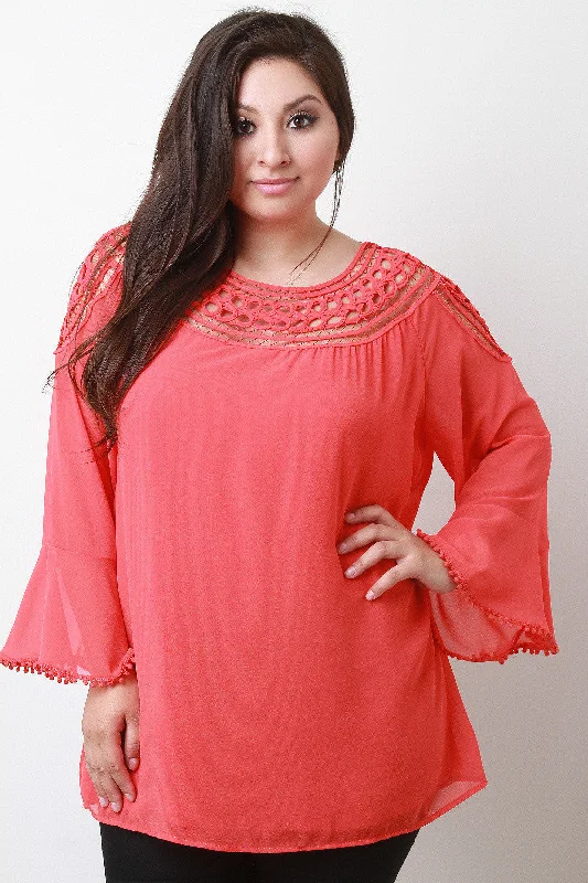 Hurry In Macrame Collar Long Sleeve Top