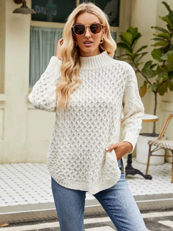 Year-End Sale Mock Neck Slit Sweater
