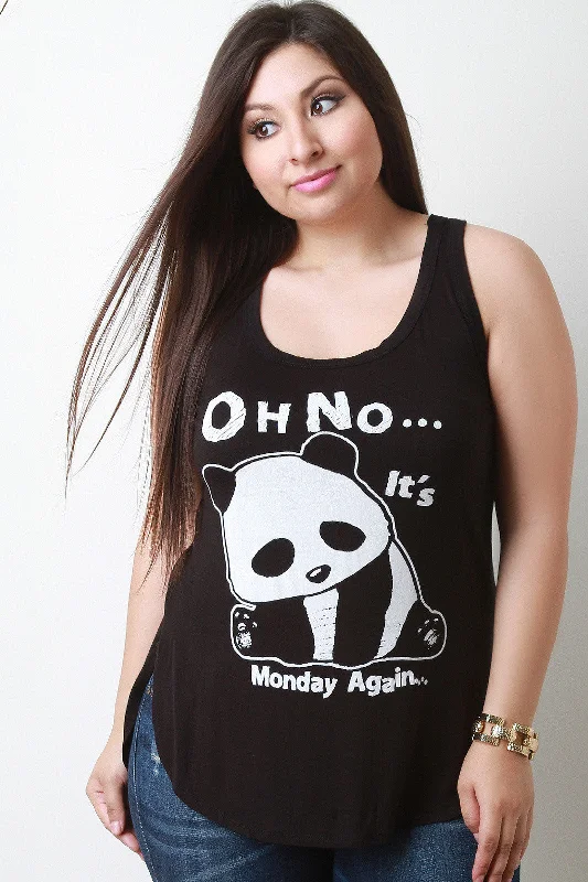 Stock Clearance Panda Oh No Its Monday Again Graphic Print Top