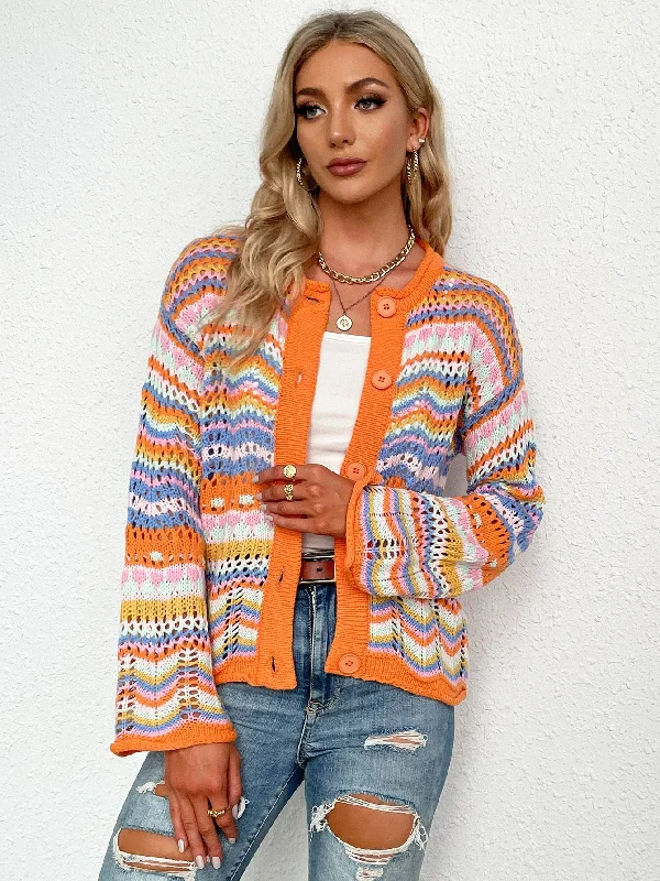 Exclusive Online Offer Chevron Stripes Openwork Cardigan