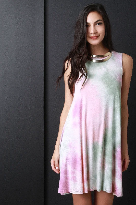 Weekend Savings Spree Pastel Tie Dye Trapeze Dress
