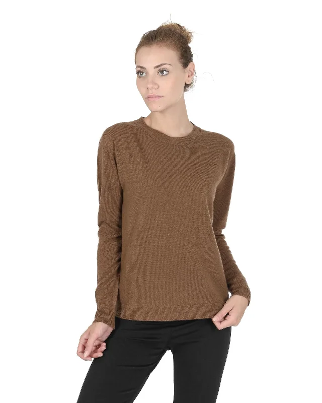 Weekend Bargains to Cherish Crown of Edinburgh Cashmere Women's Round Neck Cashmere Sweater in Light brown - 48 EU