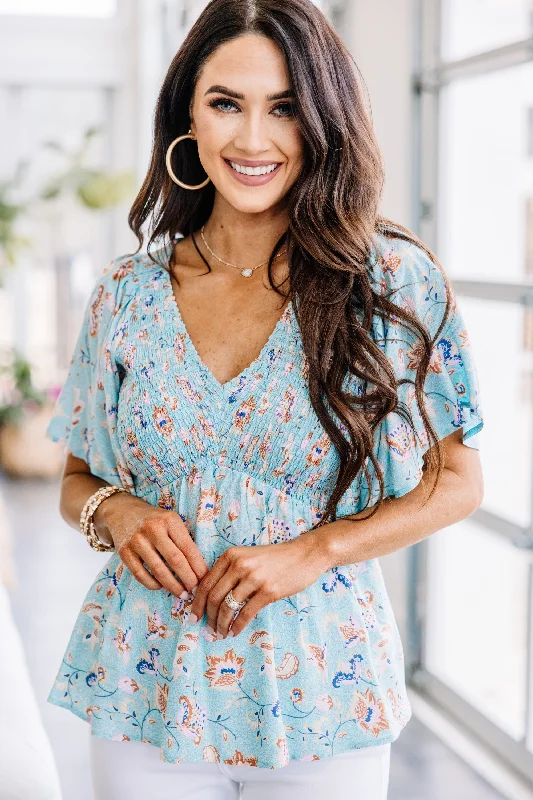 Bonus Savings Make Me Feel Seafoam Green Floral Top