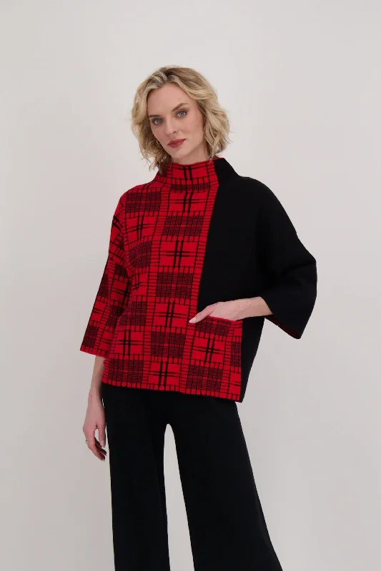 Markdown Sale Two Tone Mock Neck Knit Top
