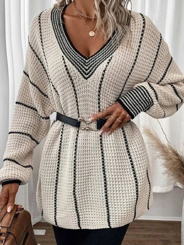 Weekend Specials to Relish Striped V-Neck Sweater