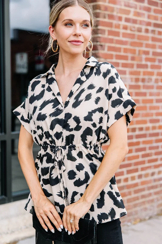 Special Buy It's All You Taupe White Leopard Blouse