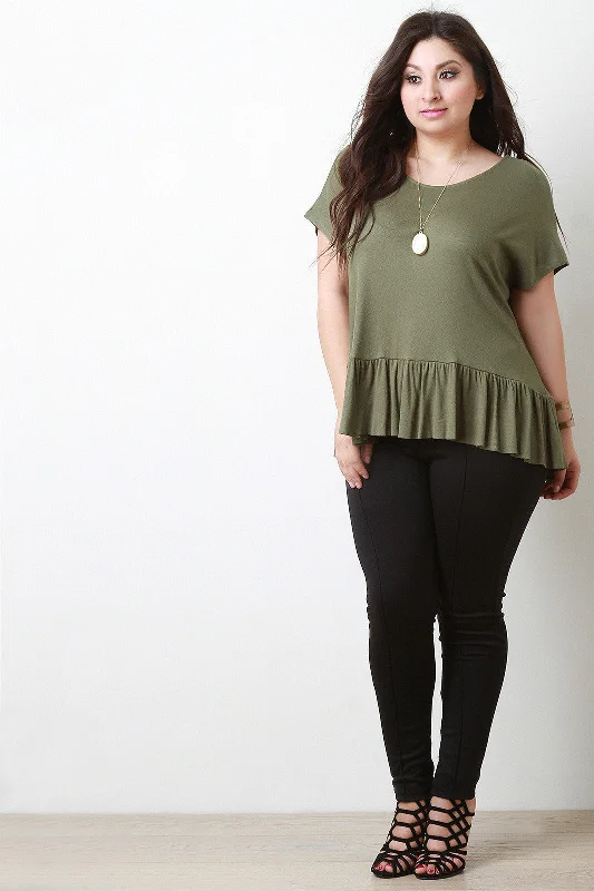 Don't Delay Rib Knit Short Sleeve Peplum Top