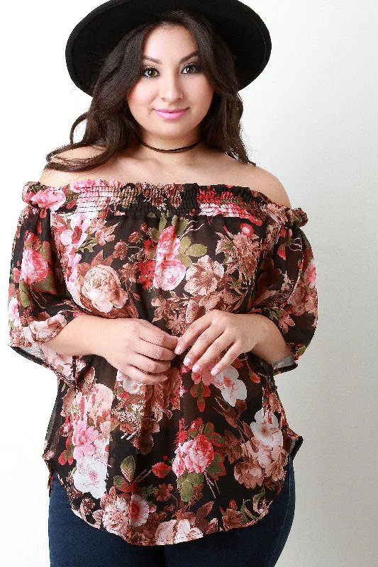 Steals and Deals Off The Shoulder Floral Chiffon Top