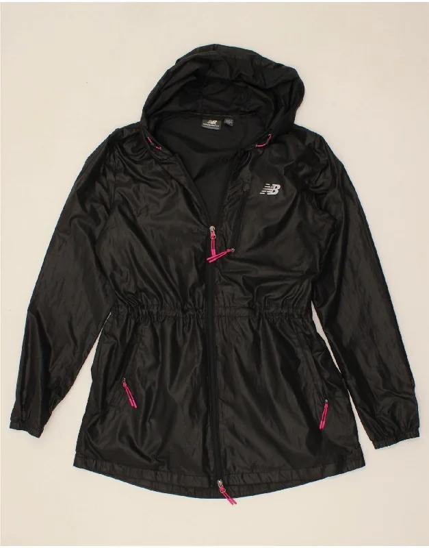 Early Bird NEW BALANCE Womens Hooded Rain Jacket UK 16 Medium Black Polyester