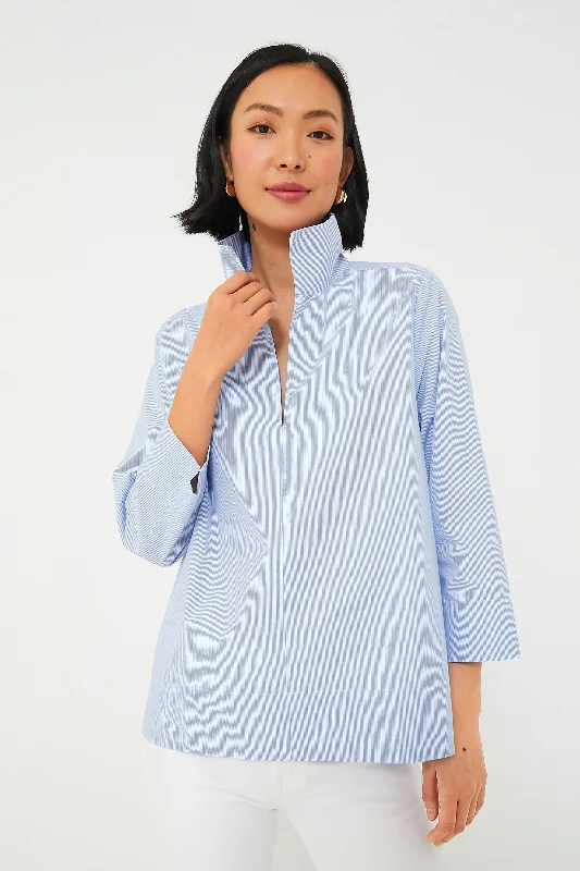 Friends and Family Sale Blue Sullivan Stand Collar Blouse