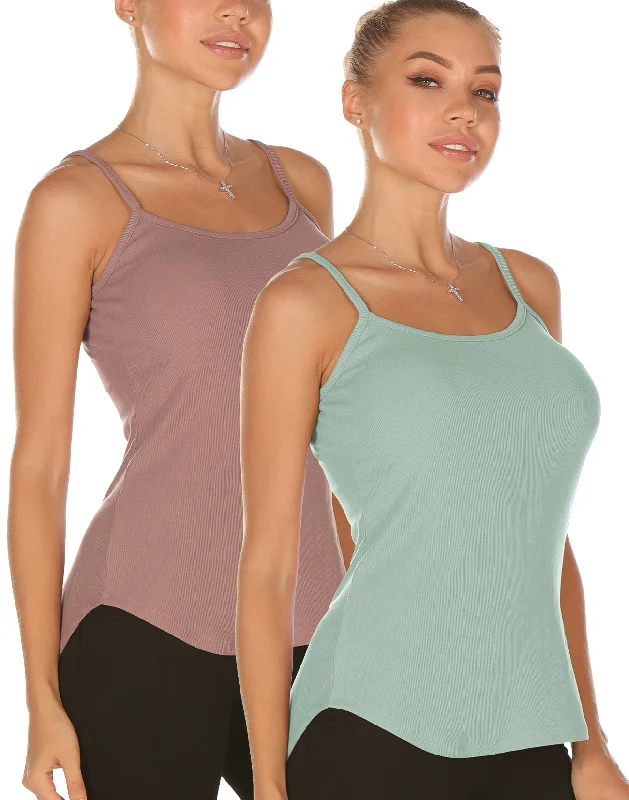 Super Deal icyzone Undershirts Tank Tops for Women - Spaghetti Adjustable Strap Cami Tops(Pack of 2)
